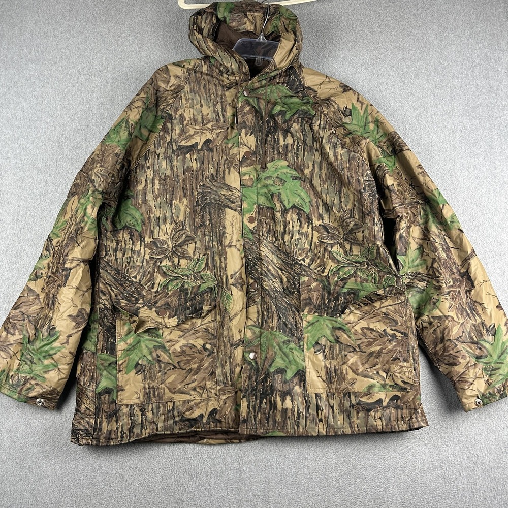 Stearns Dry Wear Jacket Mens XL Brown Realtree Camo Hooded Insulated Parka Rain